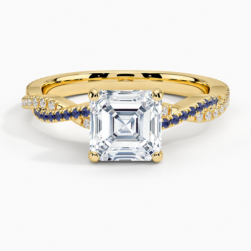 Petite Luxe Twisted Vine Sapphire and Diamond Ring (1/8 ct. tw.) Yellow Gold 18k Asscher Engagement Ring
