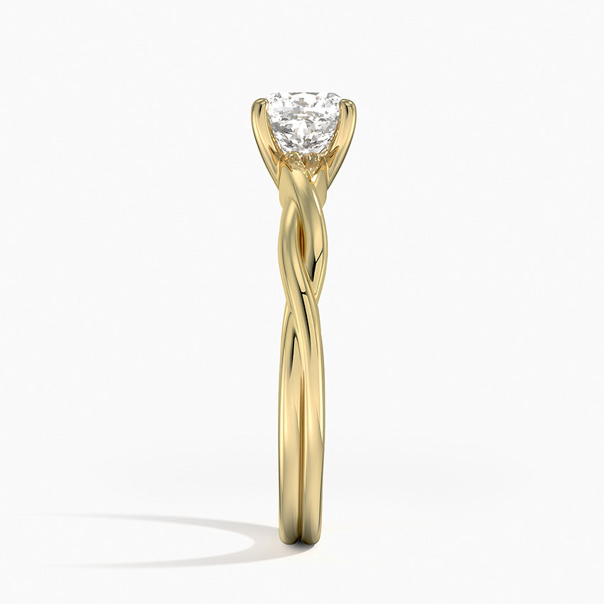 Twisted Vine Solitaire Ring Yellow Gold 18k Cushion Engagement Ring