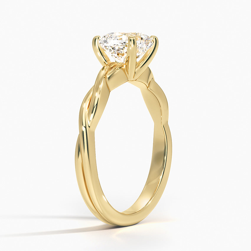 Twisted Vine Solitaire Ring Yellow Gold 18k Cushion Engagement Ring