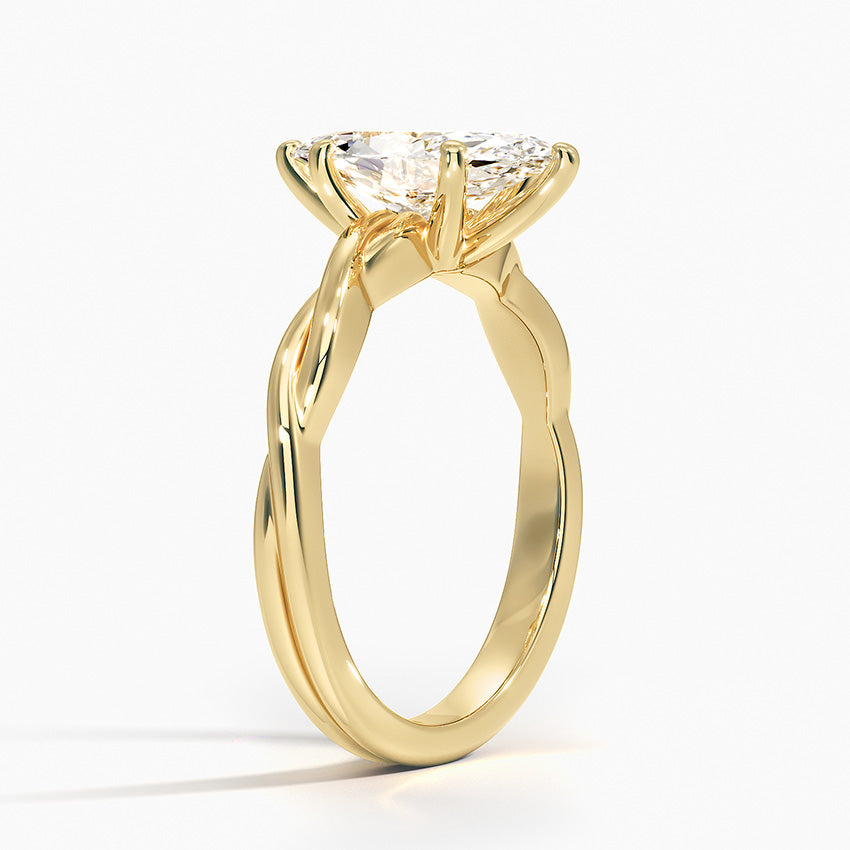 Twisted Vine Solitaire Ring Yellow Gold 18k Marquise Engagement Ring