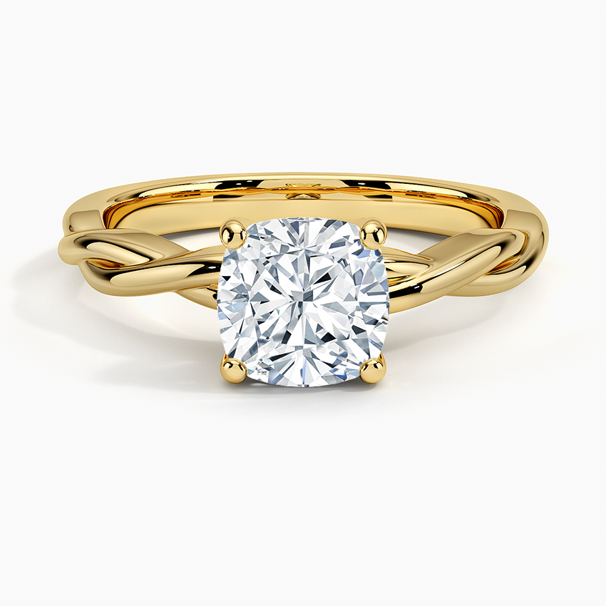 Twisted Vine Solitaire Ring Yellow Gold 18k Cushion Engagement Ring