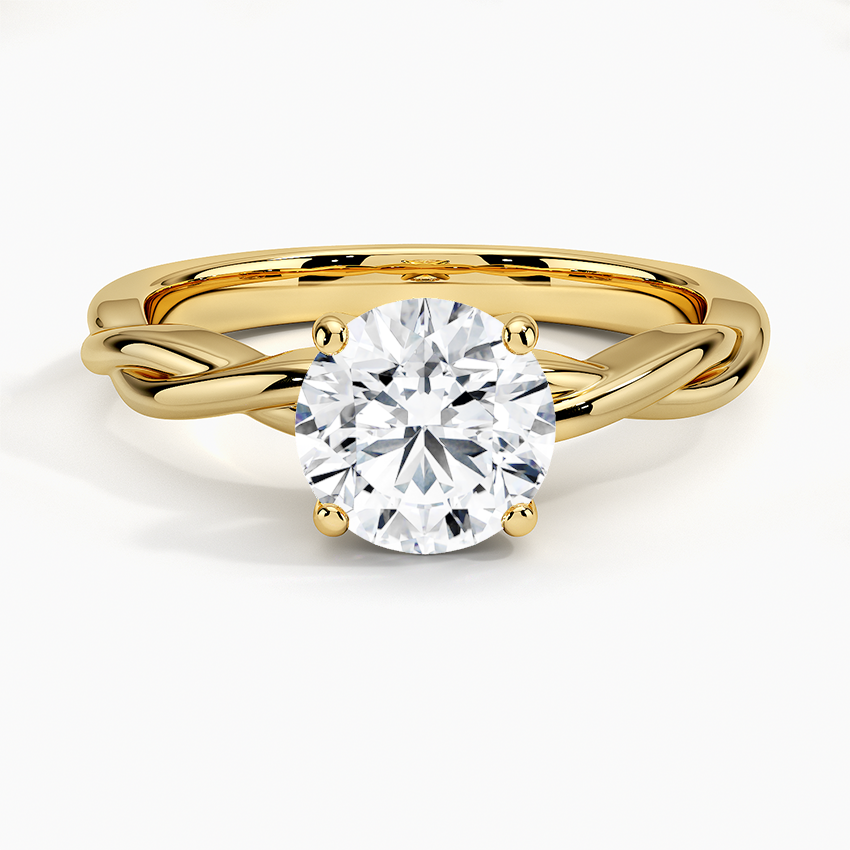 Twisted Vine Solitaire Ring Yellow Gold 18k Round Engagement Ring