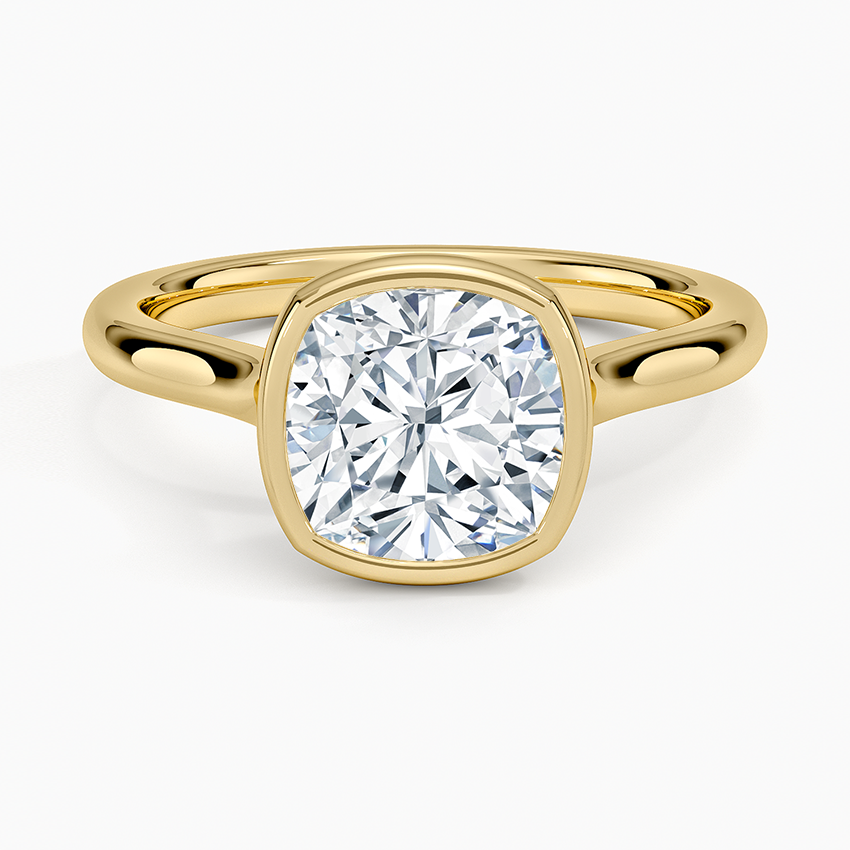 Luna 2mm Bezel Ring Yellow Gold 18k Cushion Engagement Ring