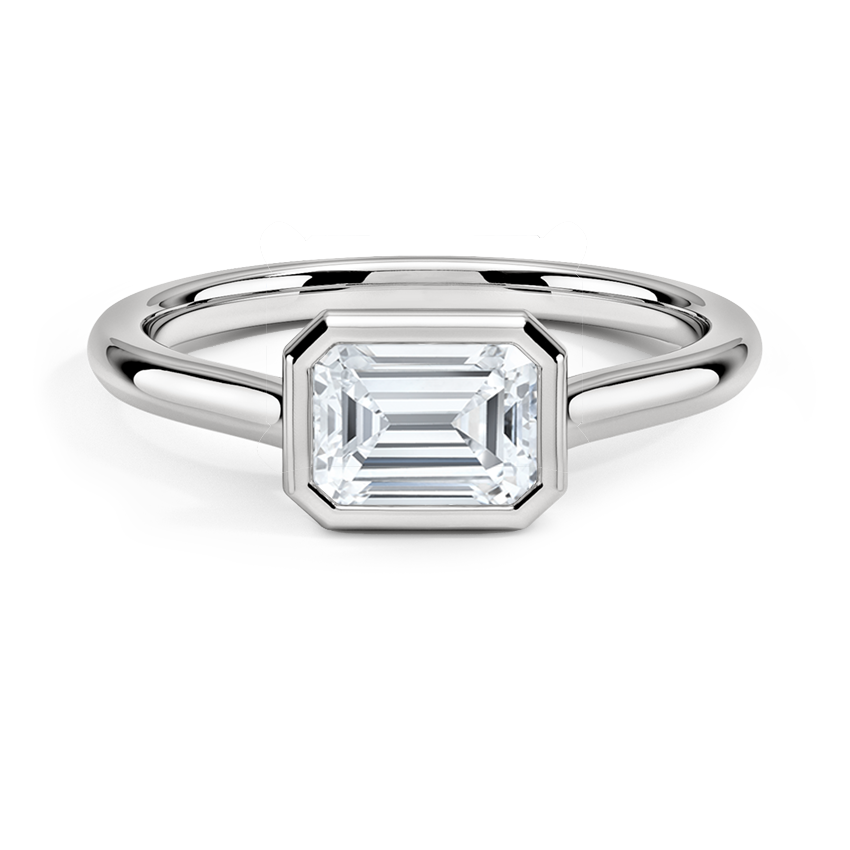 Luna East-West Bezel Solitaire Engagement Ring 18K White Gold EM