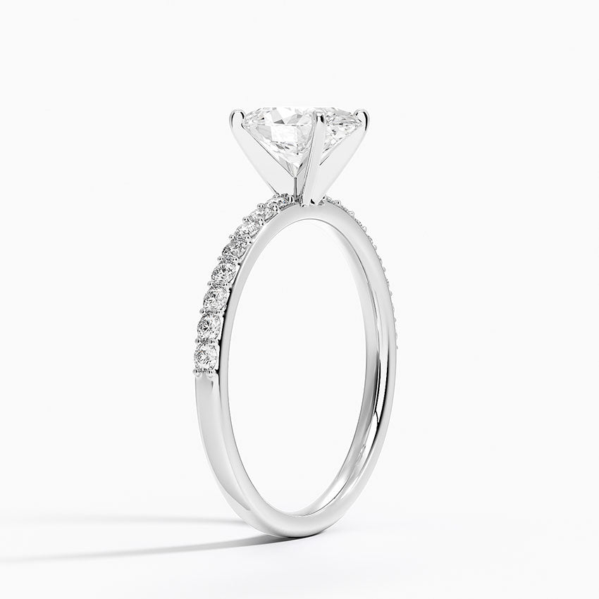 Petite Shared Prong Half Coverage Diamond Ring Platinum Oval Engagement Ring
