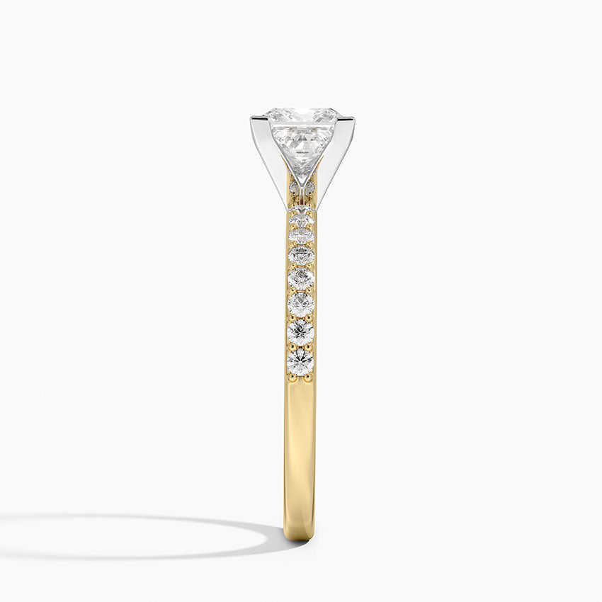 Petite Shared Prong Half Coverage Diamond Ring Yellow Gold 18k Princess Engagement Ring
