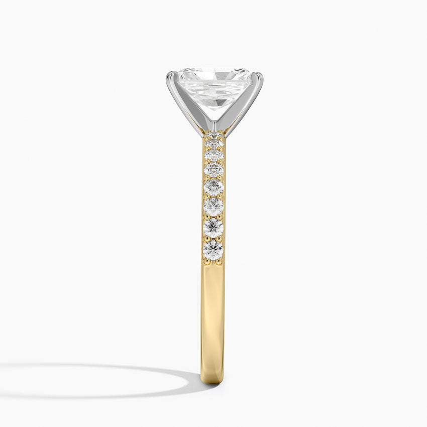 Petite Shared Prong Half Coverage Diamond Ring Yellow Gold 18k Radiant Engagement Ring