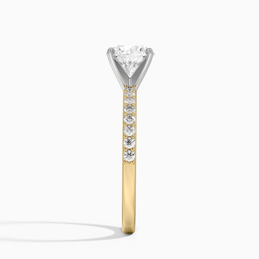 Petite Shared Prong Half Coverage Diamond Ring Yellow Gold 18k Round Engagement Ring