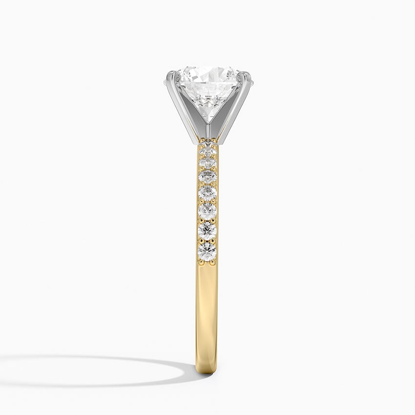 Petite Shared Prong Half Coverage Diamond Ring Yellow Gold 18k Round Engagement Ring