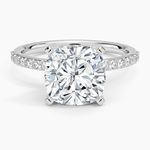 Petite Shared Prong Half Coverage Diamond Ring Platinum Cushion Engagement Ring