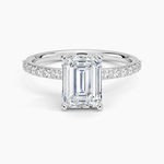 Petite Shared Prong Half Coverage Diamond Ring Platinum Emerald Engagement Ring