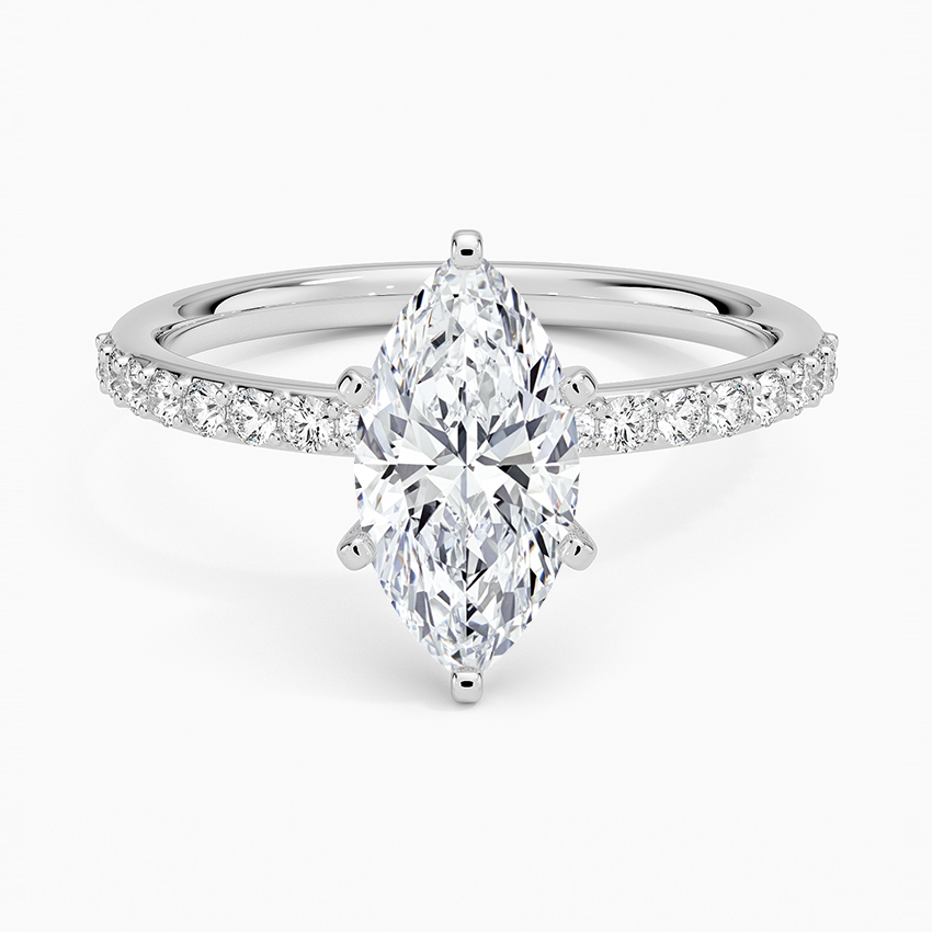 Petite Shared Prong Half Coverage Diamond Ring Platinum Marquise Engagement Ring