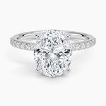Petite Shared Prong Half Coverage Diamond Ring Platinum Oval Engagement Ring