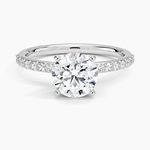 Petite Shared Prong Half Coverage Diamond Ring Platinum Round Engagement Ring