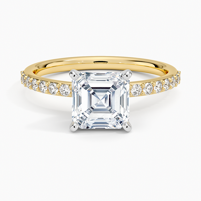 Petite Shared Prong Half Coverage Diamond Ring Yellow Gold 18k Asscher Engagement Ring