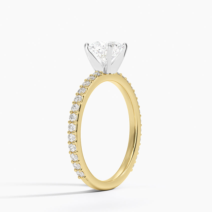 Petite Shared Prong Three-Quarter Coverage Diamond Ring (1/3 ct. tw.) Yellow Gold 18k Cushion Engagement Ring