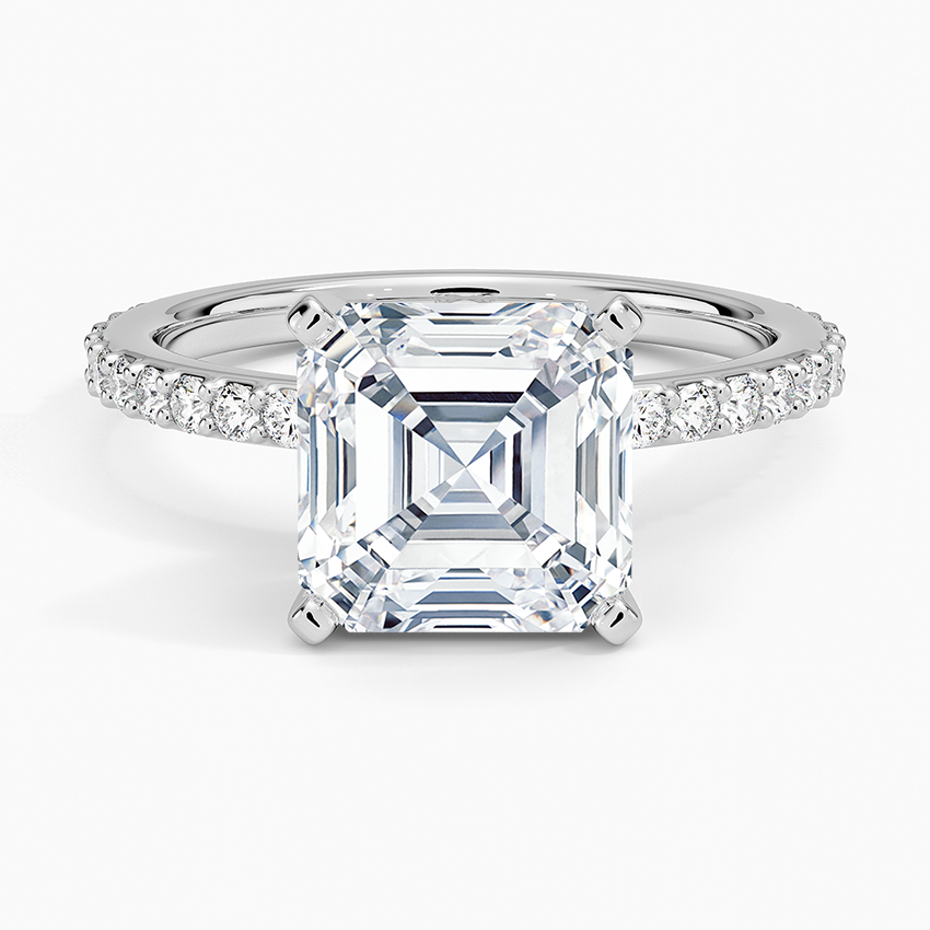 Petite Shared Prong Three-Quarter Coverage Diamond Ring (1/3 ct. tw.) Platinum Asscher Engagement Ring