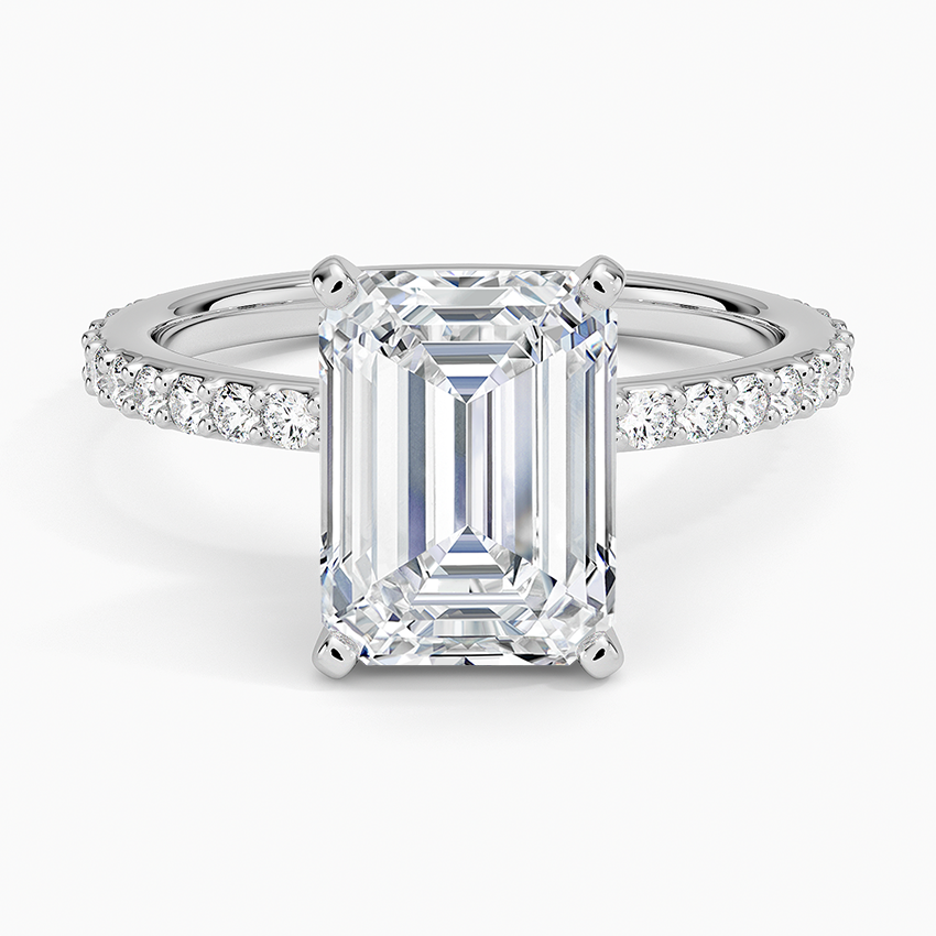 Petite Shared Prong Three-Quarter Coverage Diamond Ring (1/3 ct. tw.) Platinum Emerald Engagement Ring