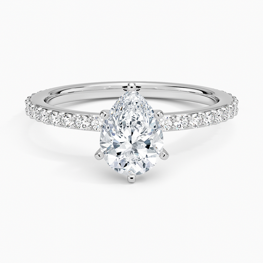 Petite Shared Prong Three-Quarter Coverage Diamond Ring (1/3 ct. tw.) Platinum Pear Engagement Ring