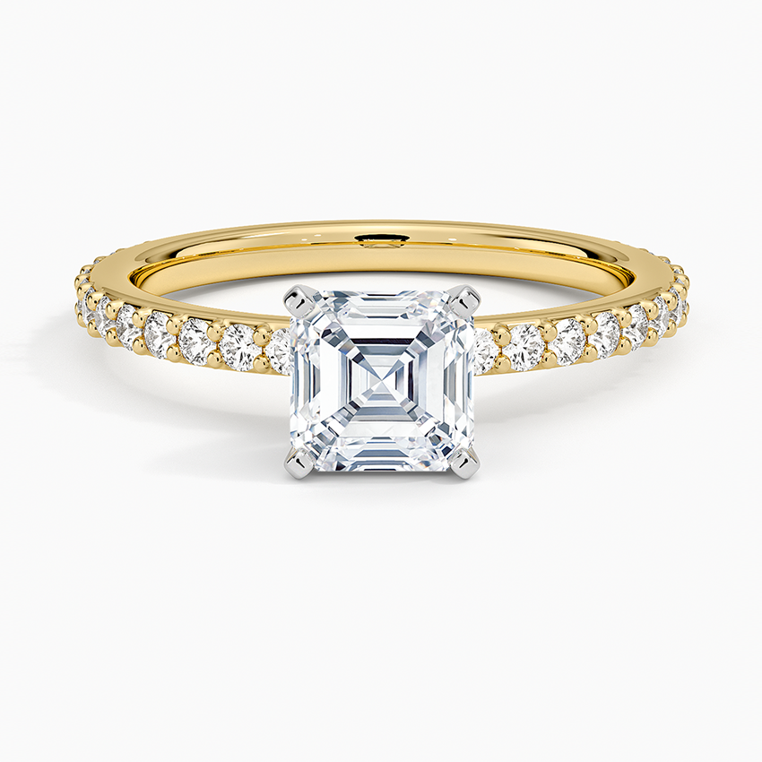 Petite Shared Prong Three-Quarter Coverage Diamond Ring (1/3 ct. tw.) Yellow Gold 18k Asscher Engagement Ring
