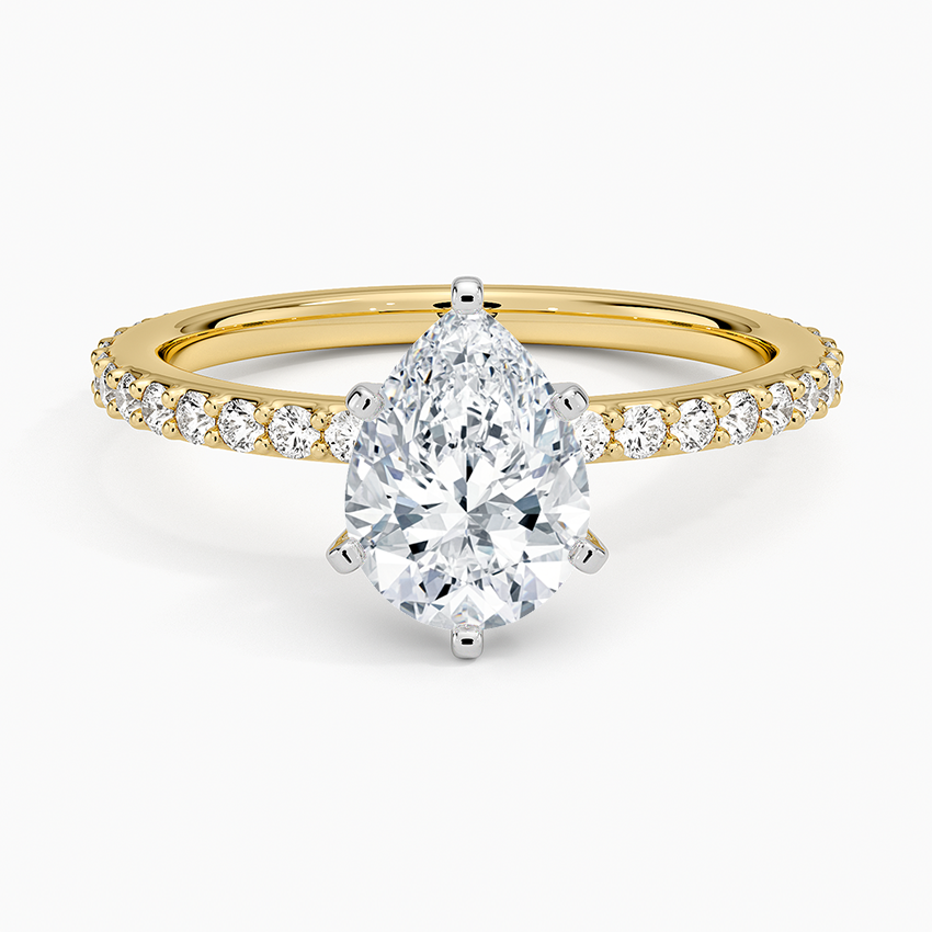 Petite Shared Prong Three-Quarter Coverage Diamond Ring (1/3 ct. tw.) Yellow Gold 18k Pear Engagement Ring