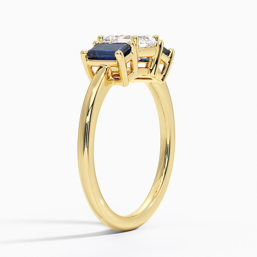 Luxe Rhiannon Three Stone Sapphire Ring Yellow Gold 18k Asscher Engagement Ring
