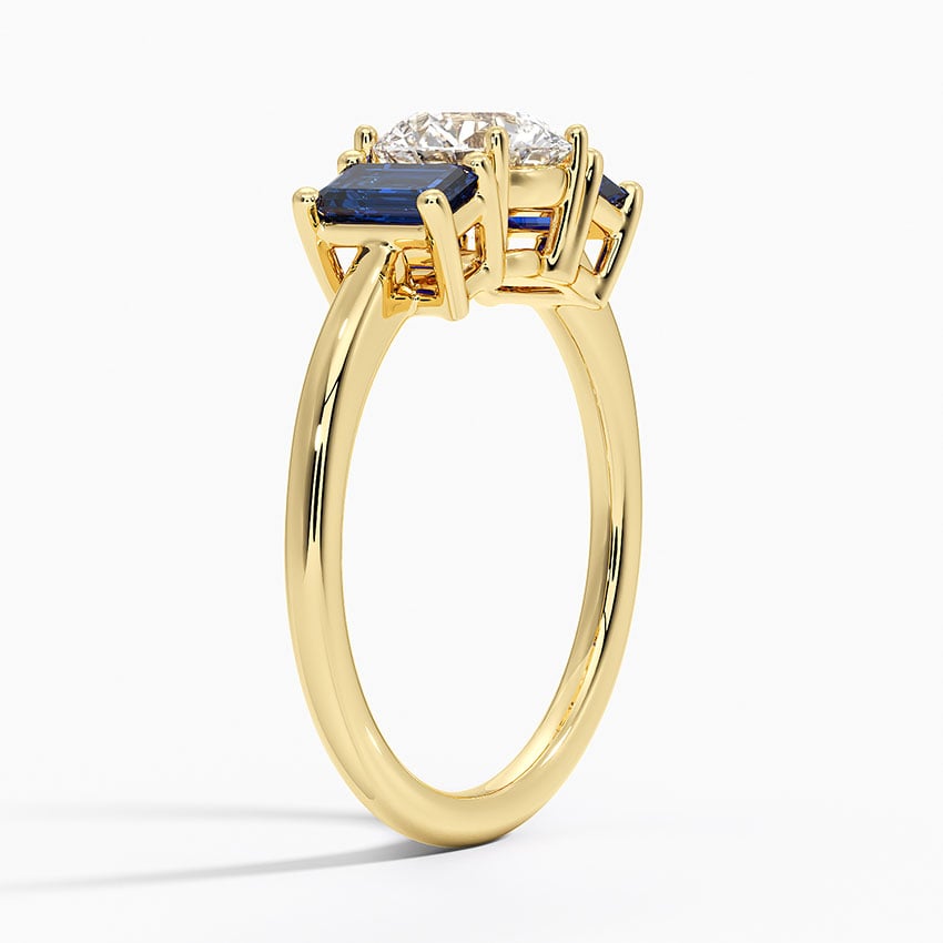 Luxe Rhiannon Three Stone Sapphire Ring Yellow Gold 18k Cushion Engagement Ring