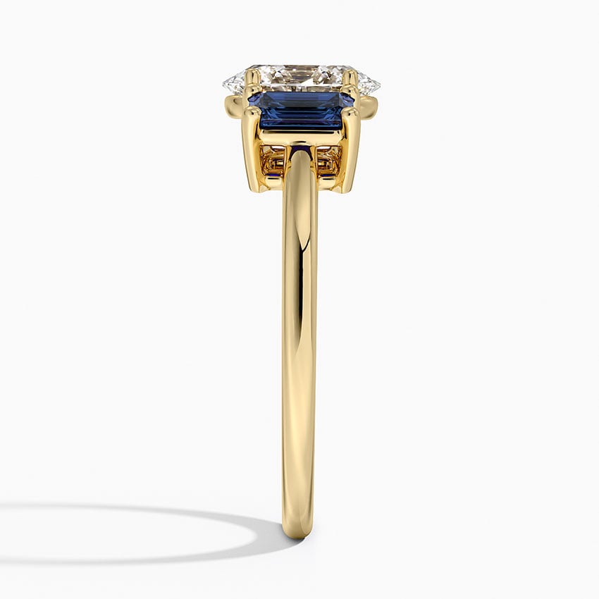 Luxe Rhiannon Three Stone Sapphire Ring Yellow Gold 18k Oval Engagement Ring