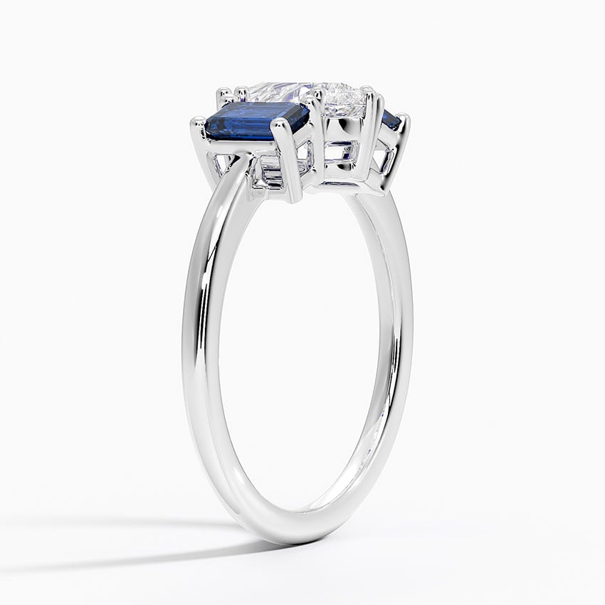 Luxe Rhiannon Three Stone Sapphire Ring Platinum Pear Engagement Ring