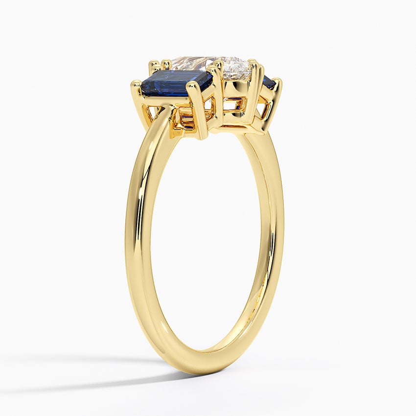 Luxe Rhiannon Three Stone Sapphire Ring Yellow Gold 18k Pear Engagement Ring