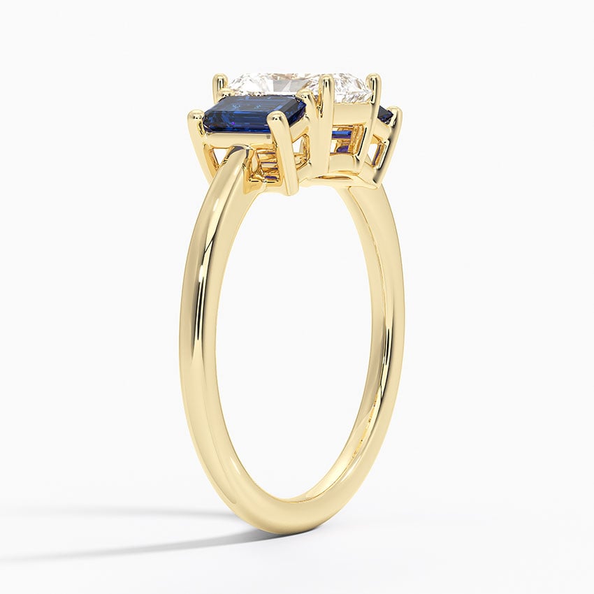 Luxe Rhiannon Three Stone Sapphire Ring Yellow Gold 18k Radiant Engagement Ring