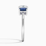 Luxe Rhiannon Three Stone Sapphire Ring Platinum Round Engagement Ring