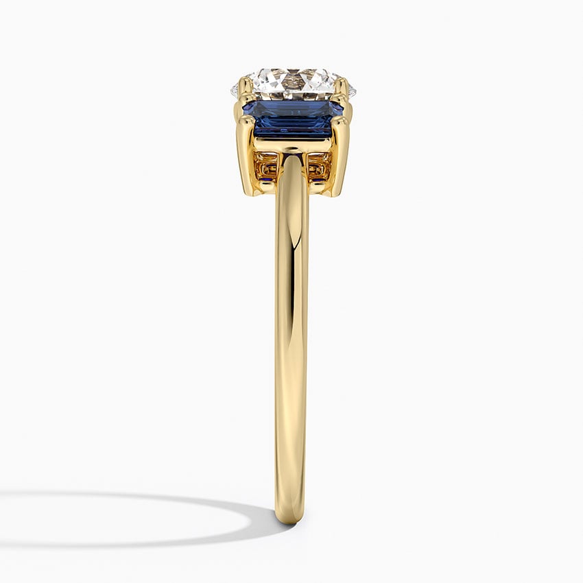 Luxe Rhiannon Three Stone Sapphire Ring Yellow Gold 18k Round Engagement Ring