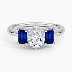 Luxe Rhiannon Three Stone Sapphire Ring Platinum Pear Engagement Ring