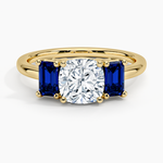 Luxe Rhiannon Three Stone Sapphire Ring Yellow Gold 18k Cushion Engagement Ring
