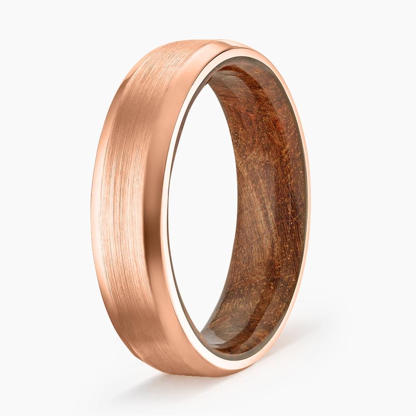 Maple Burl Wood Satin Finish 6mm Wedding Ring Rose Gold 18k Wedding Band