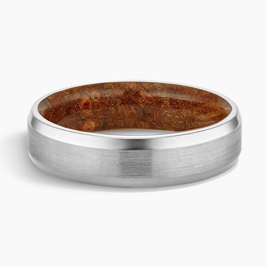 Maple Burl Wood Satin Finish 6mm Wedding Ring Platinum Wedding Band
