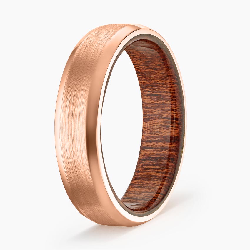 Sapele Wood Satin Finish 6mm Wedding Ring Rose Gold 18k Wedding Band