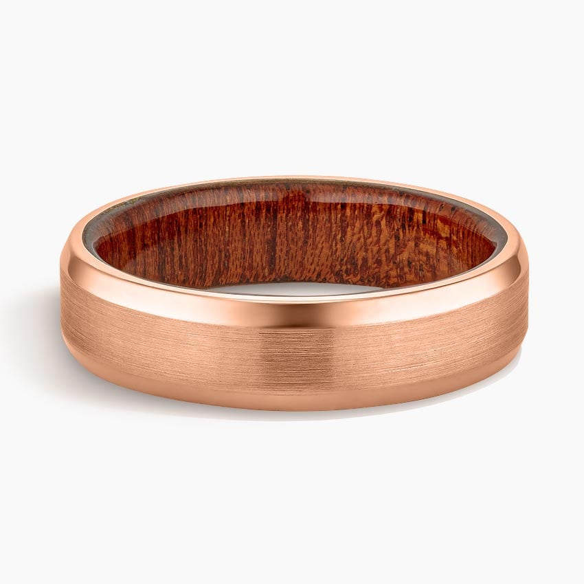 Sapele Wood Satin Finish 6mm Wedding Ring Rose Gold 18k Wedding Band