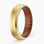 Sapele Wood Satin Finish 6mm Wedding Ring Yellow Gold 18k Wedding Band