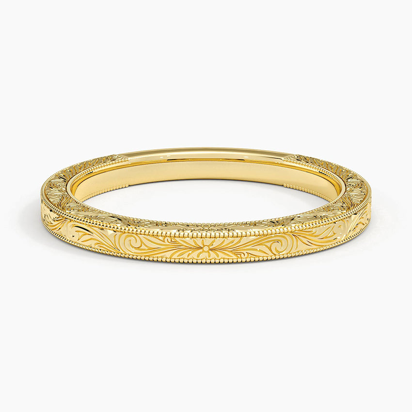 Elsie Hand Engraved Ring Yellow Gold 18k Wedding Band