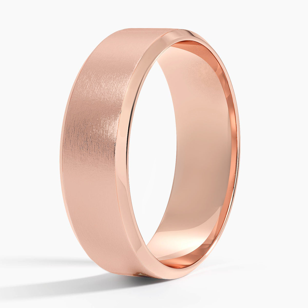 Slim Profile Beveled Edge Matte 6.5mm Wedding Ring Rose Gold 18k Wedding Band