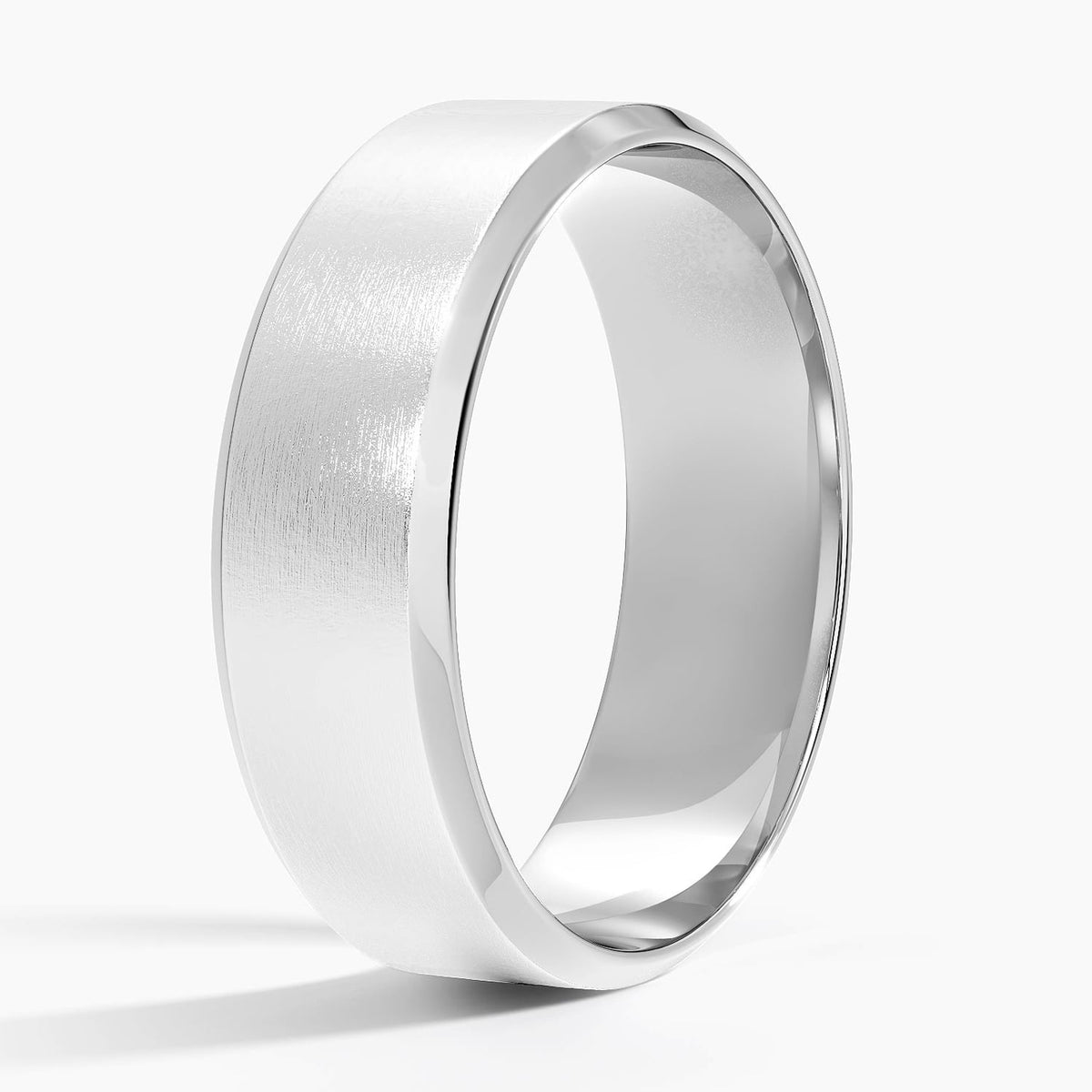 Slim Profile Beveled Edge Matte 6.5mm Wedding Ring Platinum Wedding Band