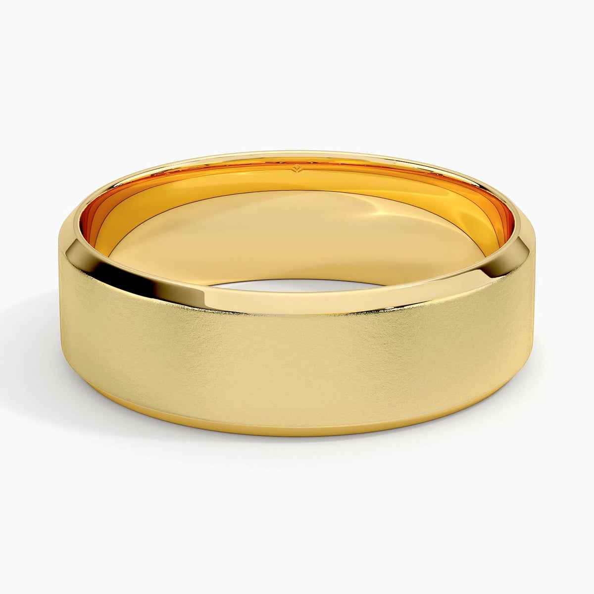 Slim Profile Beveled Edge Matte 6.5mm Wedding Ring Yellow Gold 18k Wedding Band
