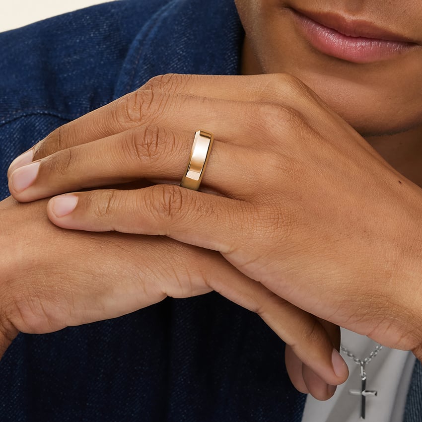 Beveled Edge 6.5mm Wedding Ring Yellow Gold 18k Wedding Band