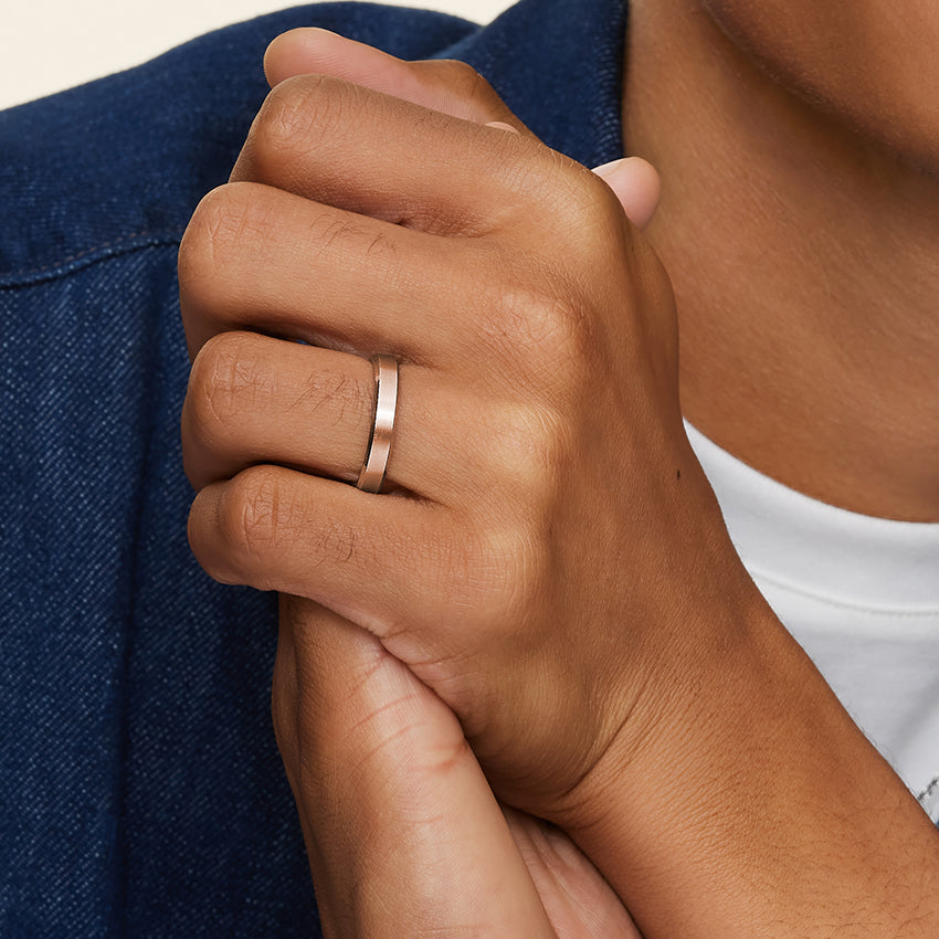 Beveled Edge Matte 4mm Wedding Ring Rose Gold 18k Wedding Band