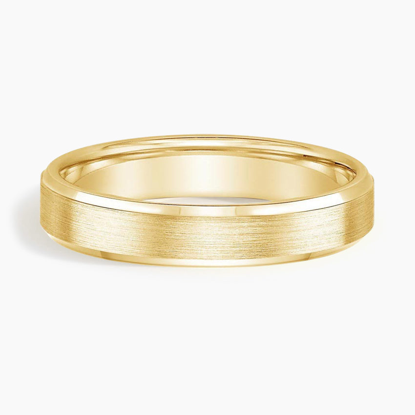 Beveled Edge Matte 4mm Wedding Ring Yellow Gold 18k Wedding Band