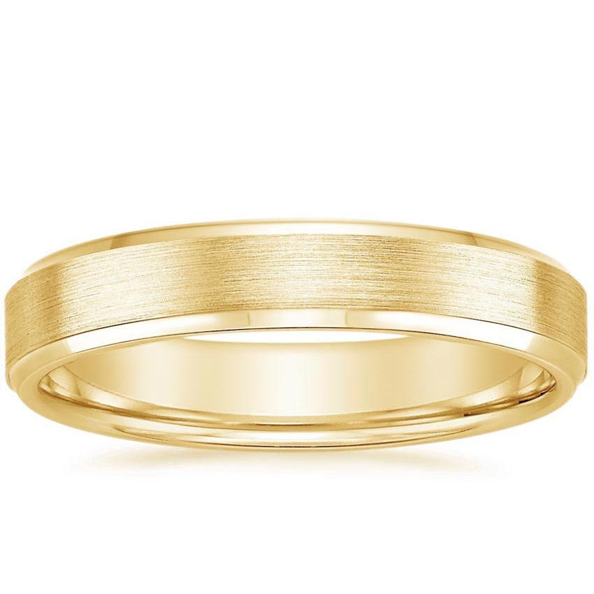 Beveled Edge Matte 4mm Wedding Ring Yellow Gold 18k Wedding Band