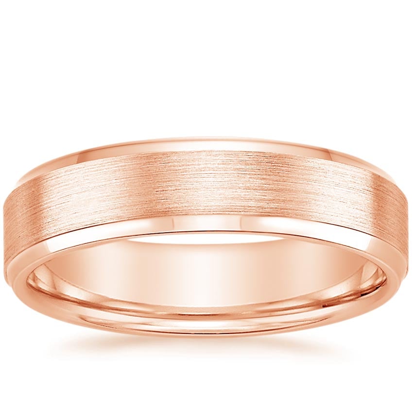 Beveled Edge Matte 5.5mm Wedding Ring Rose Gold 18k Wedding Band