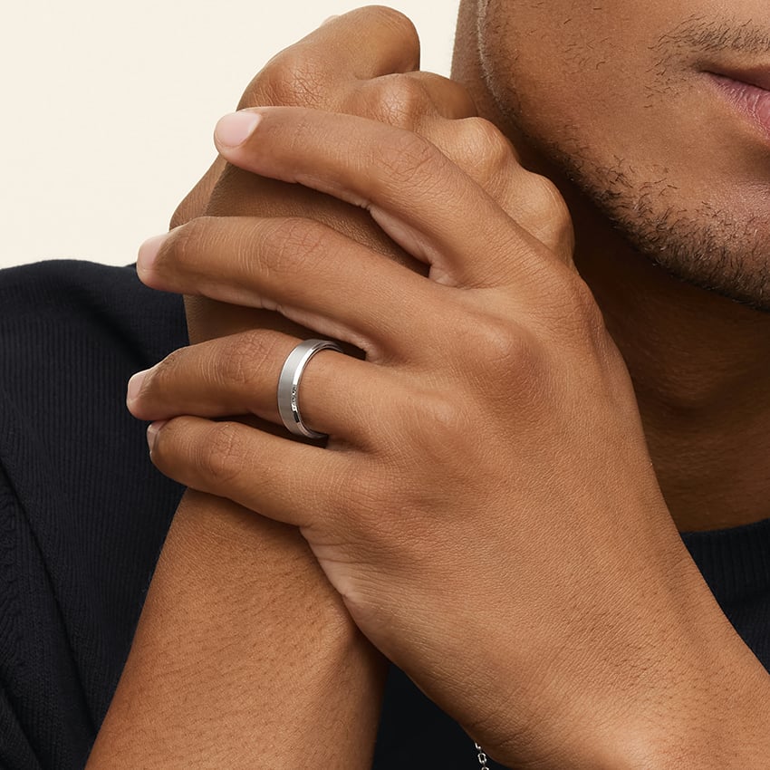 Beveled Edge Matte 5.5mm Wedding Ring Platinum Wedding Band